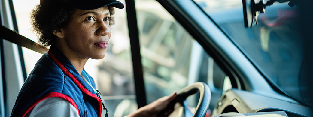 woman driving truck