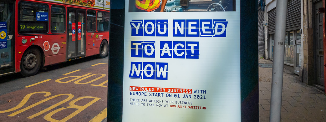 Brexit bus stop poster that says 